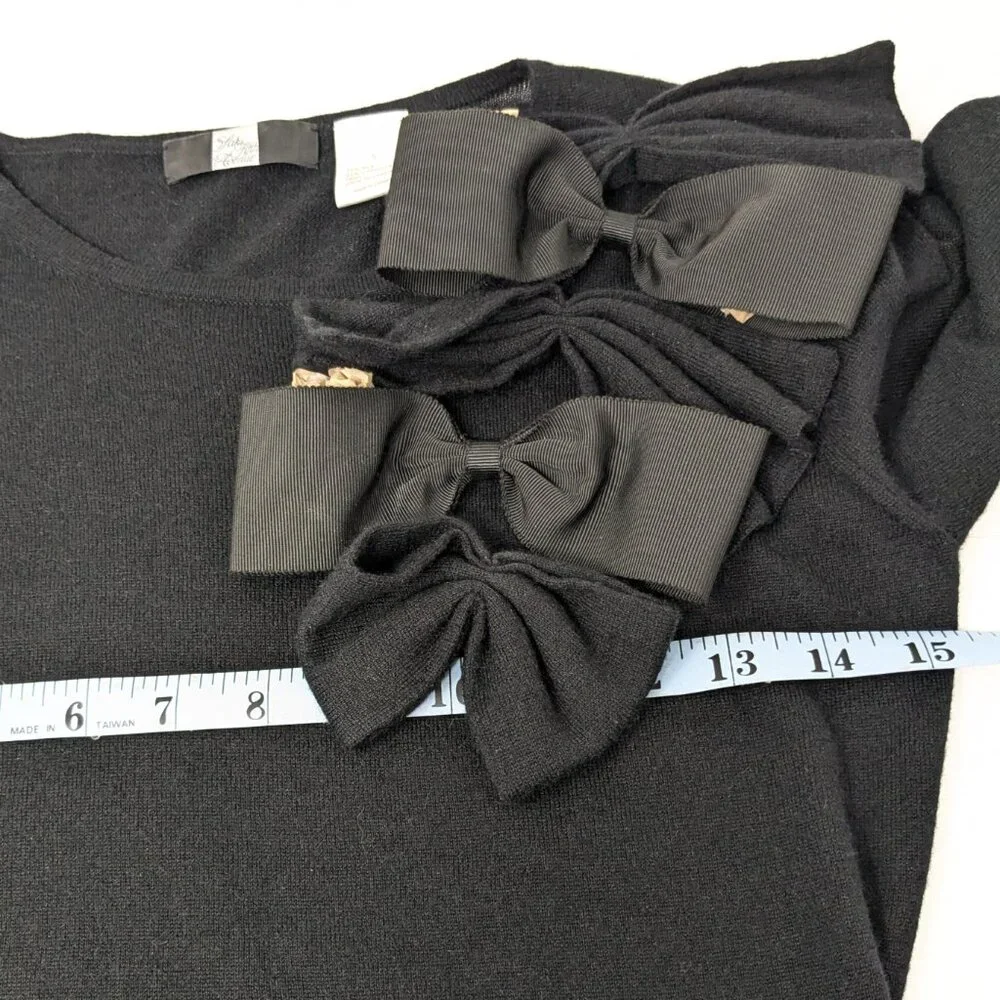 Cashmere Silk Sweater Womens Small Black with Bows Rosette Saks Fifth Ave - Picture 11 of 16
